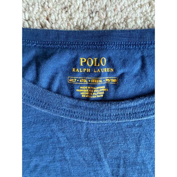 VINTAGE 90s POLO RALPH LAUREN T-Shirt Mens 4XLT Big Tall Dark Blue Retro Logo - Picture 2 of 4